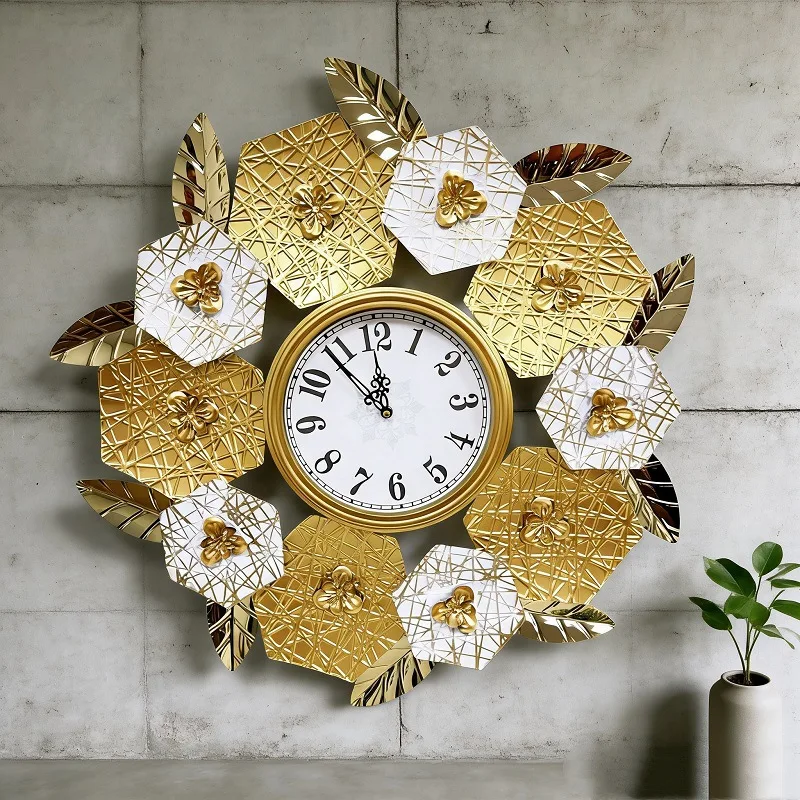 Luxury Watch Wall Clock - Wrought iron metal large flower wall