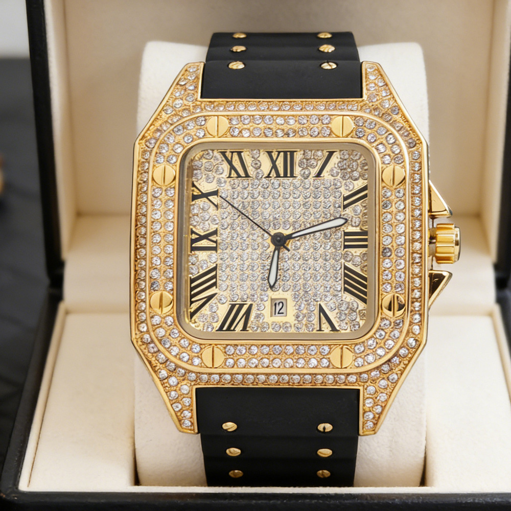 Hot Fashion Square Full Diamon - Luxury Watch With Rubber Strap recension och pris
